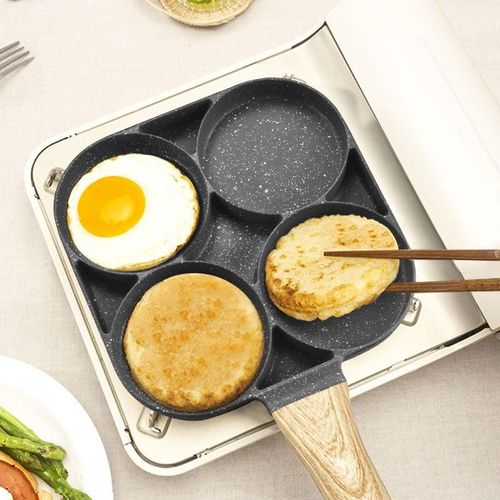 Non Stick 4 Slot Cooking Pan with Wooden Handle for Multiple Foods