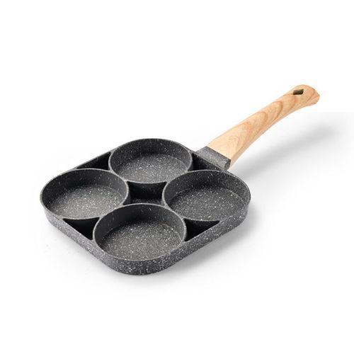 Non Stick 4 Slot Cooking Pan with Wooden Handle for Multiple Foods