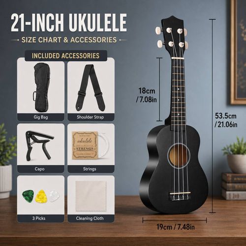 21 Inch black Ukulele Four-String Wooden Guitar Instrument