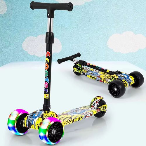 Light-Up Children's Three-Wheeled Folding Pedal Scooter