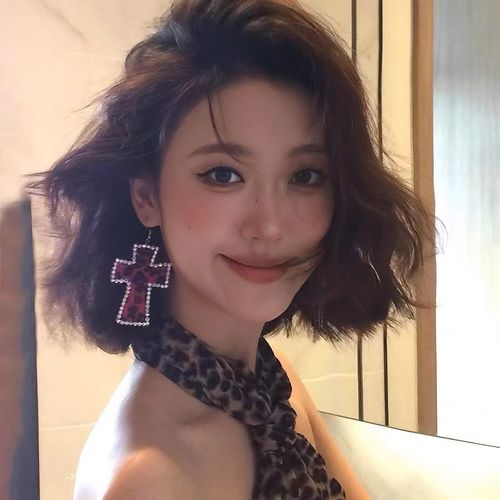 Leopard print cross earrings, millennium old Shibuya spicy girl y2k, niche personality, Japanese punk exaggerated earrings