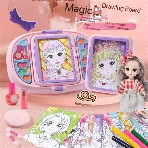 Children's magic hand-painted board with light stickers beauty princess copy graffiti painting board girl toy