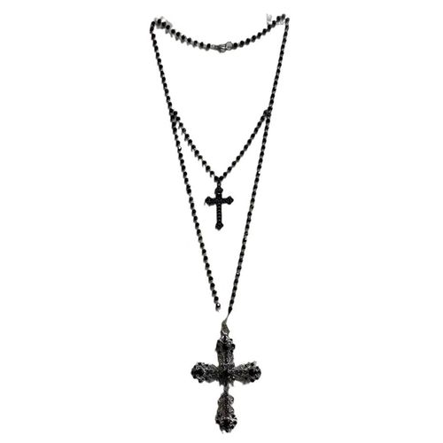 Dark Gothic y2k Heavy Industry Double layer Cross Beaded Necklace for Women with Personalized Design and Clavicle Chain