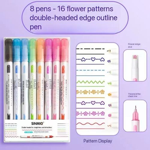 (Pack of eight)Flower outline pen curve pen handbook curve color pen handbook roller lace pen special pen for handwriting newspaper