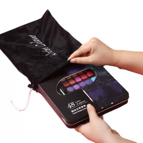 Solid watercolor paint powder set 48 colors iron box beginner 10-piece set children's DIY hand-painted