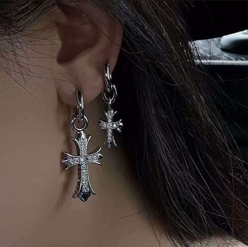 Ins style cross zircon asymmetrical earrings, light luxury niche design, high-end earrings, personalized earrings