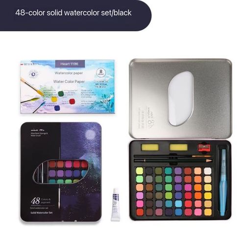 Solid watercolor paint powder set 48 colors iron box beginner 10-piece set children's DIY hand-painted