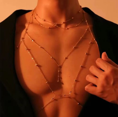 Purely seductive style, braided body chain, European and American style bodychain, sexy necklace, low-cut back chain decoration