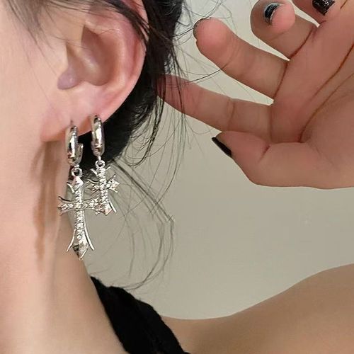 Ins style cross zircon asymmetrical earrings, light luxury niche design, high-end earrings, personalized earrings