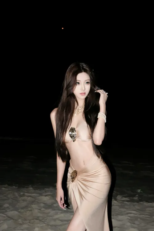 Mermaid Light gold strapless gold style high slit suit skirt island goddess style swimsuit