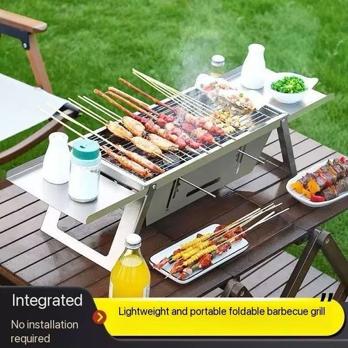 A new type of stainless steel barbecue grill for home use, indoor and outdoor camping, charcoal, portable folding integrated barbecue rack