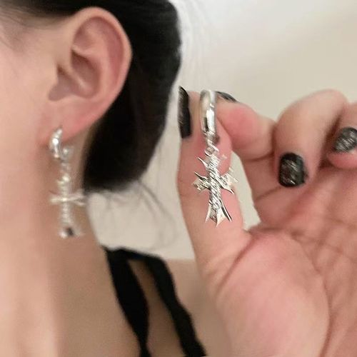 Ins style cross zircon asymmetrical earrings, light luxury niche design, high-end earrings, personalized earrings