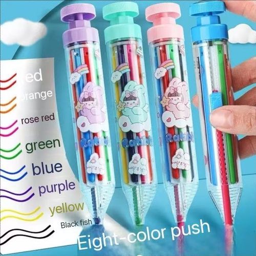 8 in 1 rotating multi-color crayons, no dirty hands crayons, portable children's plastic 8-color push crayons