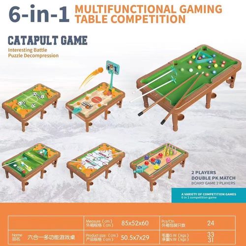 Children's billiard table, six-in-one multi-functional board game, basketball, football, indoor competition, toys for 6-12 years old
