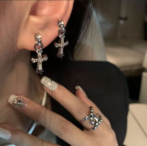 Ins style cross zircon asymmetrical earrings, light luxury niche design, high-end earrings, personalized earrings