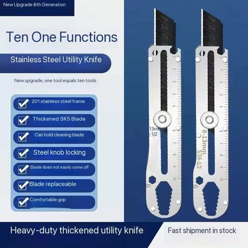 Multi-functional utility knife, high-hardness stainless steel, ten-in-one scale, heavy-duty thickened and durable tool knife, express knife, industrial knife