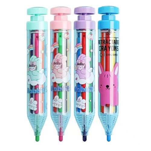8 in 1 rotating multi-color crayons, no dirty hands crayons, portable children's plastic 8-color push crayons
