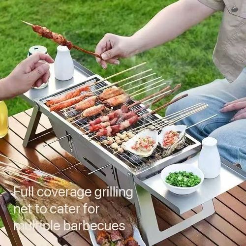 A new type of stainless steel barbecue grill for home use, indoor and outdoor camping, charcoal, portable folding integrated barbecue rack