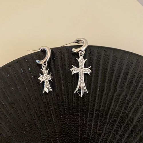 Ins style cross zircon asymmetrical earrings, light luxury niche design, high-end earrings, personalized earrings