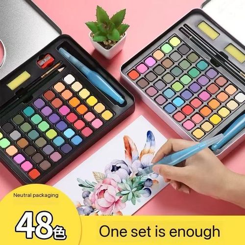 Solid watercolor paint powder set 48 colors iron box beginner 10-piece set children's DIY hand-painted