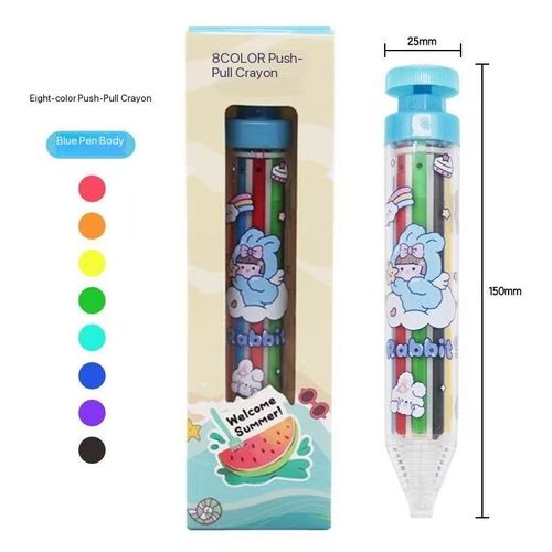 8 in 1 rotating multi-color crayons, no dirty hands crayons, portable children's plastic 8-color push crayons