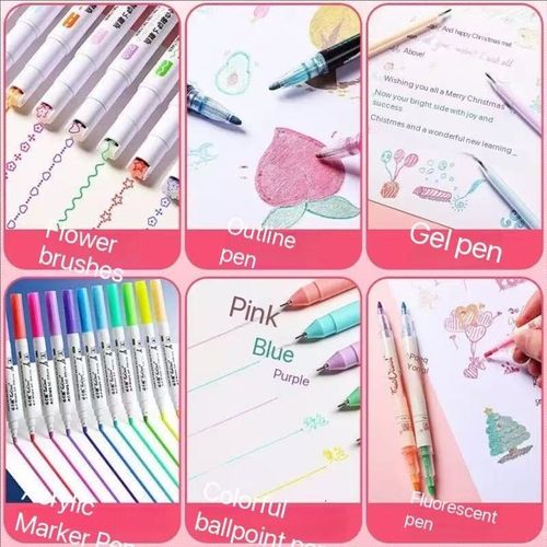 (Pack of eight)Flower outline pen curve pen handbook curve color pen handbook roller lace pen special pen for handwriting newspaper