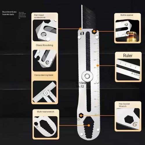 Multi-functional utility knife, high-hardness stainless steel, ten-in-one scale, heavy-duty thickened and durable tool knife, express knife, industrial knife