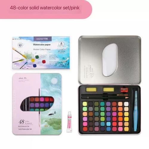 Solid watercolor paint powder set 48 colors iron box beginner 10-piece set children's DIY hand-painted