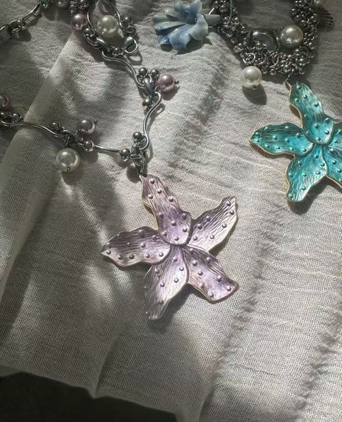 Original design （Ocean Star）starfish flower titanium steel powder purple pearl necklace choker collarbone chain
