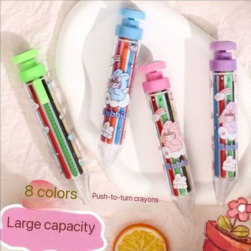 8 in 1 rotating multi-color crayons, no dirty hands crayons, portable children's plastic 8-color push crayons