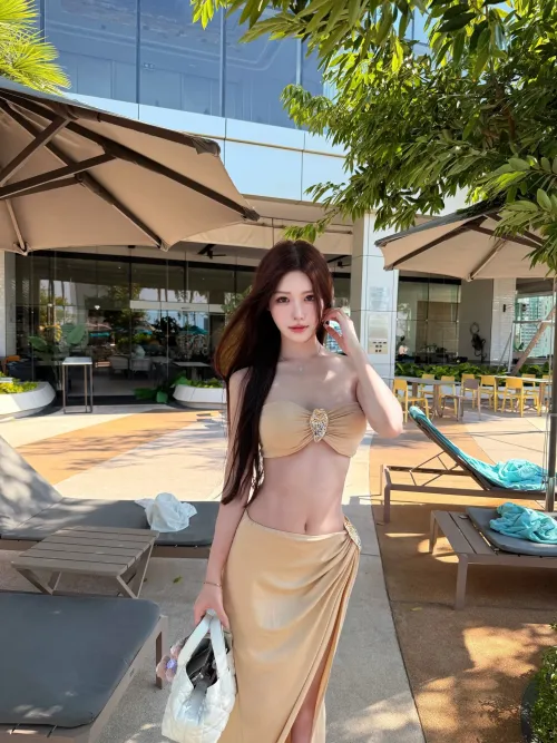 Mermaid Light gold strapless gold style high slit suit skirt island goddess style swimsuit