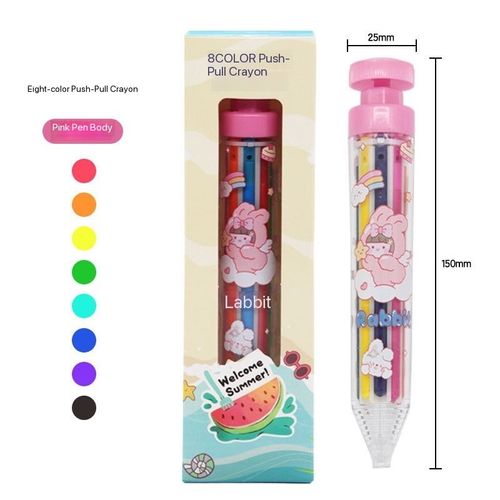 8 in 1 rotating multi-color crayons, no dirty hands crayons, portable children's plastic 8-color push crayons