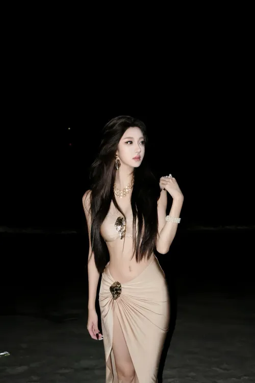 Mermaid Light gold strapless gold style high slit suit skirt island goddess style swimsuit