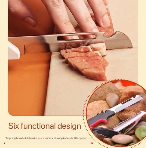 Kitchen multi-functional scissors, folding cutting board, kitchen knife, cutting board, bottle opener, planer and knife, all-in-one outdoor barbecue scissors