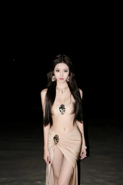Mermaid Light gold strapless gold style high slit suit skirt island goddess style swimsuit