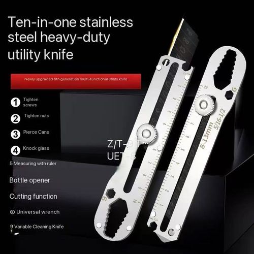 Multi-functional utility knife, high-hardness stainless steel, ten-in-one scale, heavy-duty thickened and durable tool knife, express knife, industrial knife