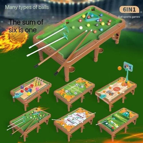 Children's billiard table, six-in-one multi-functional board game, basketball, football, indoor competition, toys for 6-12 years old