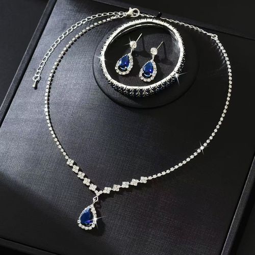 Explosive set with water droplet shaped zircon water droplet pendant, simple women's set with elegant collarbone chain