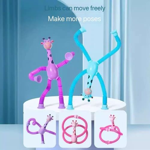 (Pack of four)Suction cup giraffe robot telescopic toy changeable luminous elongated extension tube children's cartoon creative educational toy