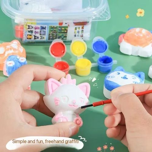 pack of ten,Creative kindergarten DIY painting plaster doll 3D stereo mini coloring mold