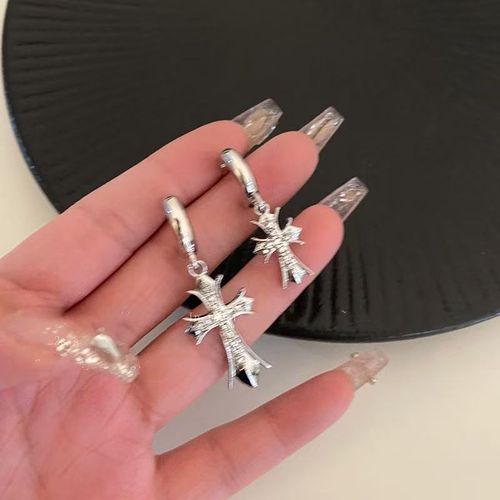 Ins style cross zircon asymmetrical earrings, light luxury niche design, high-end earrings, personalized earrings