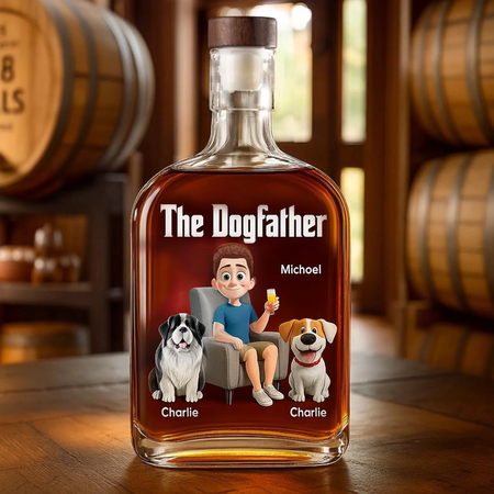 Personalisierte The Dogfather Whiskey-Flasche mit Hunde-Design