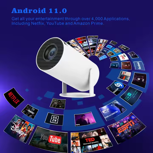 HY300 Smart Portable Home Theater Projector 4K Decode Video 120 ANSI Lumens Android 11 OS Mini Features Dual WIFI Projector