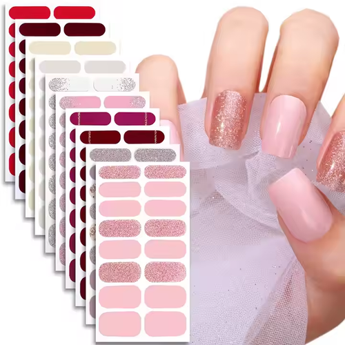 Hot Selling 16-Finger Nail Stickers European American 3D Full-wraps Waterproof Onyx Powder Shiny Nail Film Factory Direct