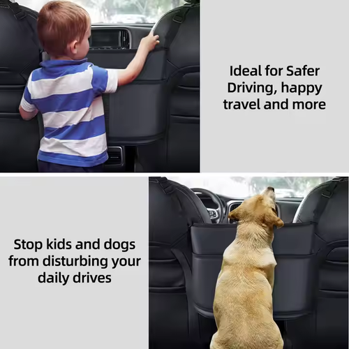 🔥Leather Car Organizers and Storage Bag Between Front Seats Auto Consoles Organize Tissue Water Cup Net Pocket Barrier of Pet Dog