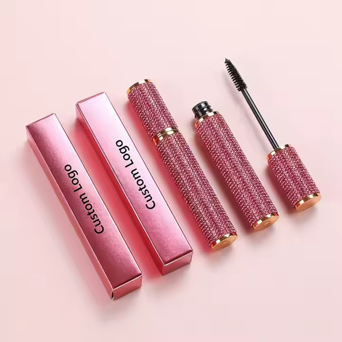 Pink rhinestones 4D silk fiber thickening mascara, natural plant-based washable and water-resistant mascara