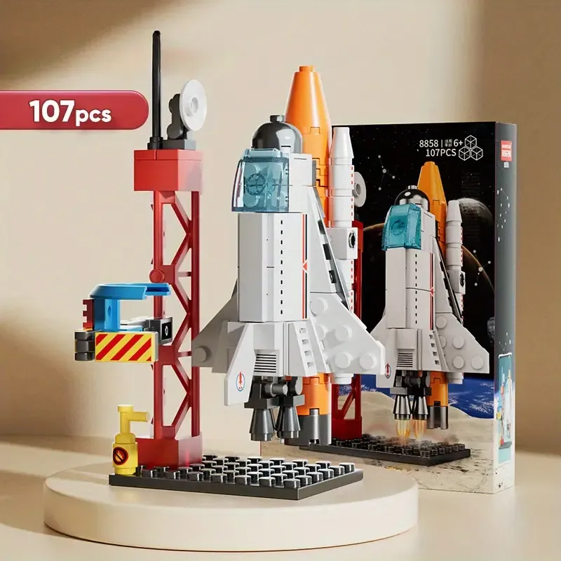 A Model Assembly Toy Set for Children Featuring a Space And Aviation Theme, Including Airplanes And Rocket Launch Centers.