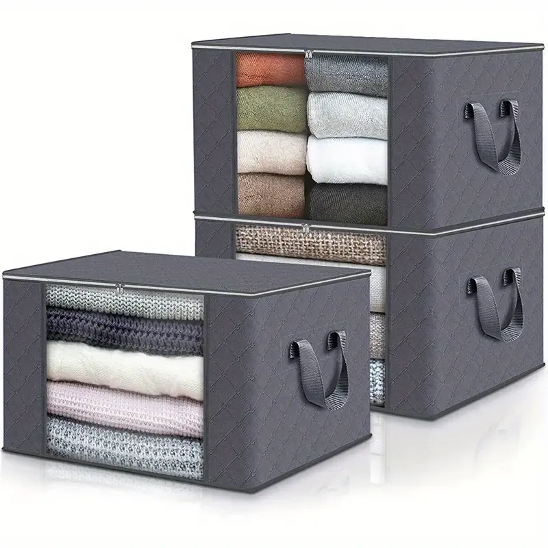 Large Capacity 3-Pack Grey Woven Fabric Foldable Storage Bins