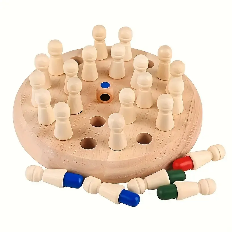 Wooden Memory Match Game - Educational Chess Puzzle for Kids & Adults - Intermediate Skill Level - Portable Family Strategy Board Game for Holiday Gifts & Brain Training