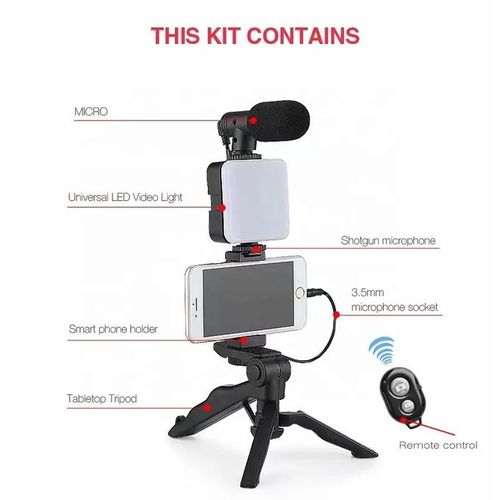 Phone Vlog Video Kit With Adjustable Tripod Stabilizer Microphone